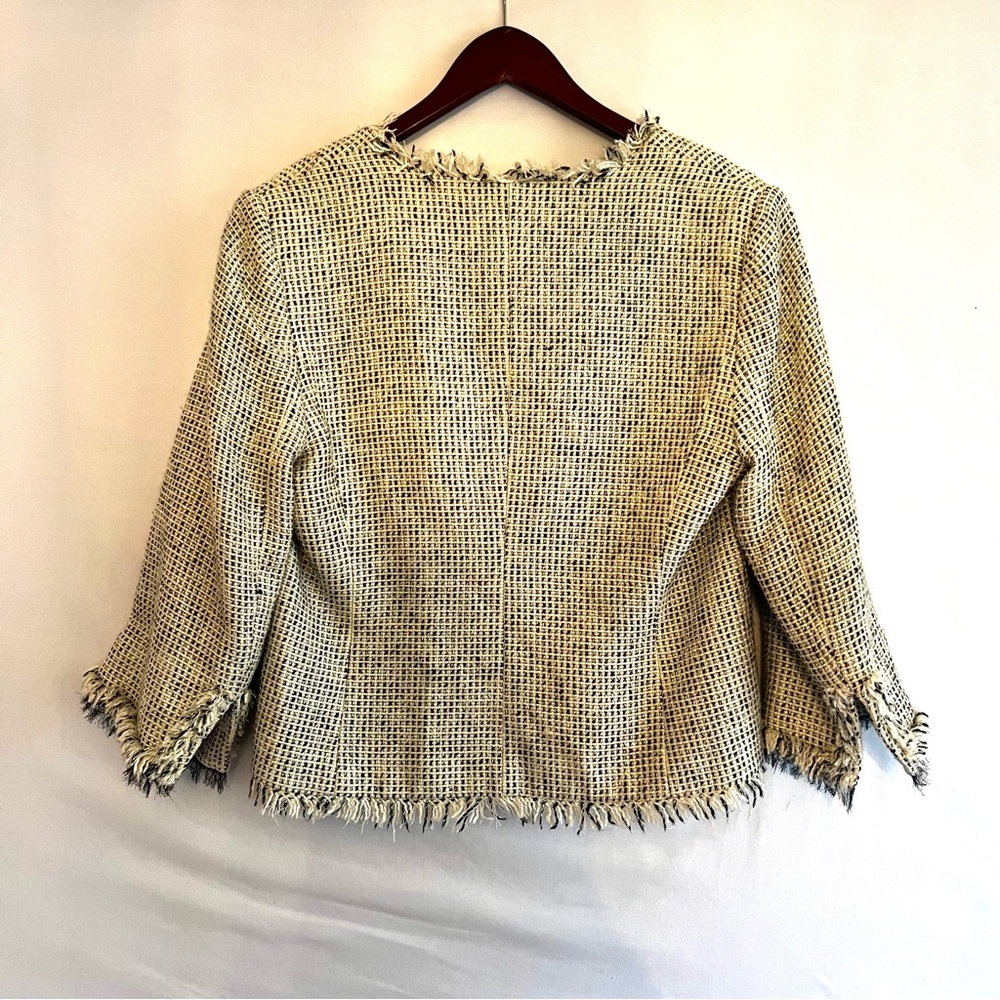 White House Black Market Tweed Blazer Black & White 3/4 Sleeve Career Wear Sz 12 - Picture 2 of 10